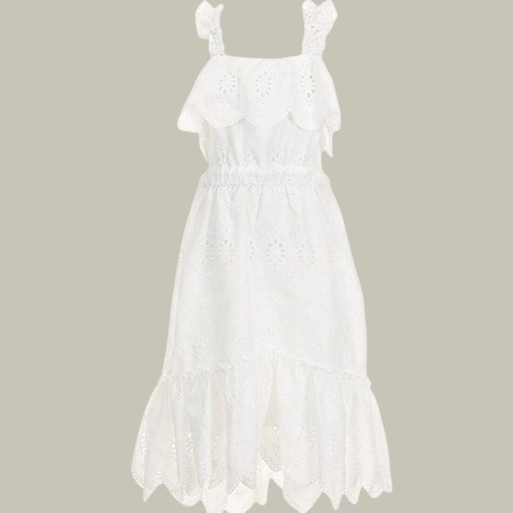 Hannah Banana Eyelet High Low Dress White Size 10 Cottagecore Boho Whimsical New